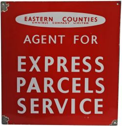 Enamel Advertising Sign "Eastern Counties Omnibus Company Ltd, Agent For Express Parcels Service",