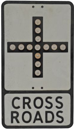 Pressed alloy Road Sign `Cross Roads`, with all `fruit gum` reflective beads. 21" x 12" cast with