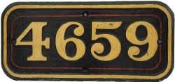 GWR C/I Cabside Numberplate 4659. Ex GWR 0-6-0PT built Swindon in 1943. Allocated for many years