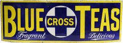 Advertising enamel Sign `Blue Cross Tea`, measuring 44" x 15". Good colour and shine but there are