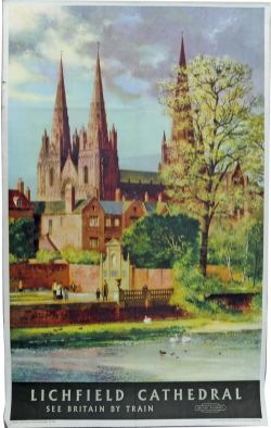BR Poster `Lichfield Cathedral` by John Green, D/R size. View of this famous triple tower