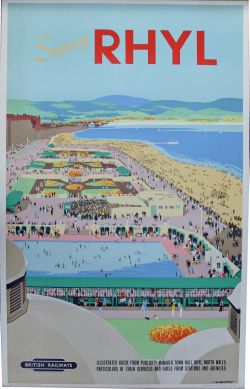 BR Poster, "Sunny Rhyl", by Verney Danvers, D/R size. Busy seafront scene similar to Lowry style.