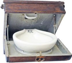 Great Eastern Railway mahogany cased, porcelain fold-down Carriage Wash Basin 20½" tall x 19" wide