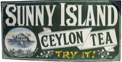 Advertising enamel Sign `Sunny Island Ceylon Tea - Try It`. Measuring 26½" x 54", it is semi