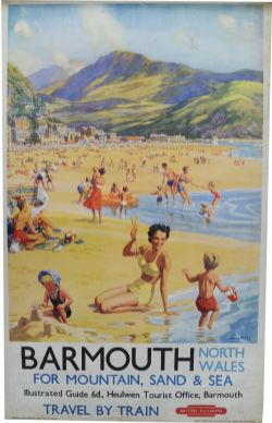 BR Poster, "Barmouth North Wales - For Mountain, Sand and Sea", by Harry Riley, D/R size. Typical