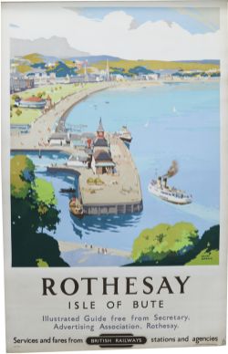 BR Poster, "Rothesay - Isle of Bute", by Frank Sherwin, D/R size. Panoramic view of the beach, town,