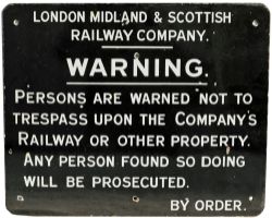 LMS enamel Warning Not To Trespass Sign. White lettering on black ground. In extremely good