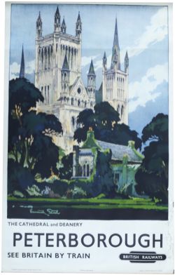 BR Poster, `Peterborough - The Cathedral & Deanery` by Kenneth Steele, D/R size (25" x 40"). A