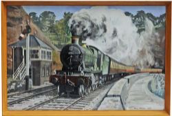 Oil Painting of 4920 Dumbleton Hall exiting Parsons Tunnel Teignmouth by Paul Twine (1930 - 2000).