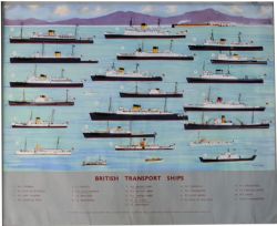 BR Poster `British Transport Ships` by Charles King, Q/R size. Shows illustrations of 21 ships