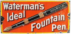 Advertising enamel Sign `Waterman`s Ideal Fountain Pen`, 20" x 9½". Semi pictorial with an image