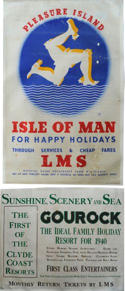LMS Posters, a pair comprising `Pleasure Island - Isle Of Man For Sunny Holidays` by M LMS, D/R
