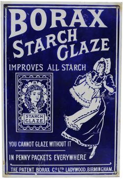 Advertising enamel Sign `Borax Starch Glaze - Improves All Starch - You Cannot Glaze Without It - In