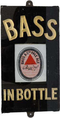 Brewery Advertising glass & slate Sign `Bass In Bottle` showing the Bass & Co Pale Ale label in