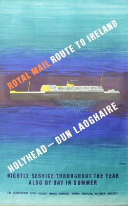 BR Poster `Royal Mail Route To Ireland - Holyhead to Dun Laoghaire` by Lander, D/R size. A superb,