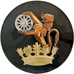 British Railways Lion-Over-Wheel Emblem mounted on a circular board measuring 23¾" diameter. The