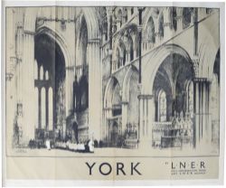 LNER Poster `York` by Fred Taylor, Q/R size. Ink style drawing of the Minster interior. Published by