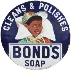 Advertising enamel Sign `Bonds Soap`, circular pictorial, some edge restoration but the image is