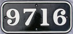 GWR C/I Cabside Numberplate 9716. Ex GWR 0-6-0PT, built Swindon Works in 1934. For some time a Laira