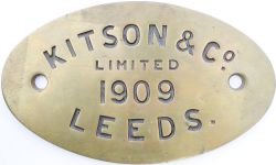 Brass Worksplate KITSON 1909. Believed to be ex Queensland Government Railways with running number