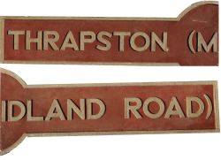 LMS alloy Hawkseye station sign THRAPSTON (MIDLAND ROAD). Ex Midland Railway station between