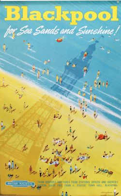 BR Poster, "Blackpool - For sea, sands and sunshine", by Studio 7, D/R size. Interesting beach scene