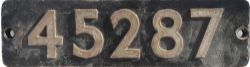Smokebox Numberplate 45287. Ex Stanier Black 5 4-6-0 Locomotive, built by Armstrong Whitworth in