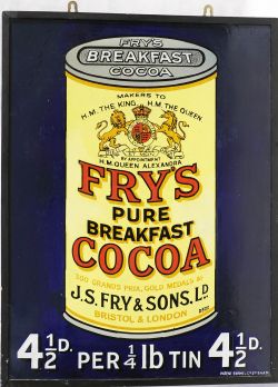 Advertising enamel Sign `Fry`s Pure Breakfast Cocoa`, pictorial showing the yellow tin as central