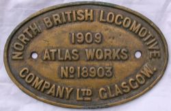 Worksplate North British Locomotive Company Atlas Works Glasgow 18903 dated 1909 ex G Class narrow