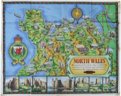 BR Poster `North Wales` by D.W. Burley 1960, Q/R size. A detailed map showing characterised images