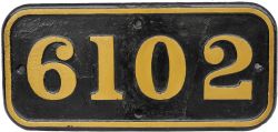 GWR C/I Cabside Numberplate 6102. Ex GWR 2-6-2 Prairie Tank, built Swindon May 1931. Allocations
