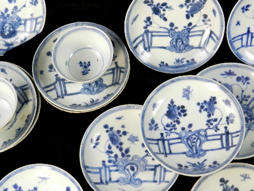 Ca Mau: Forty rocks on a terrace pattern tea bowls and saucers, circa 1725, painted in blue with a