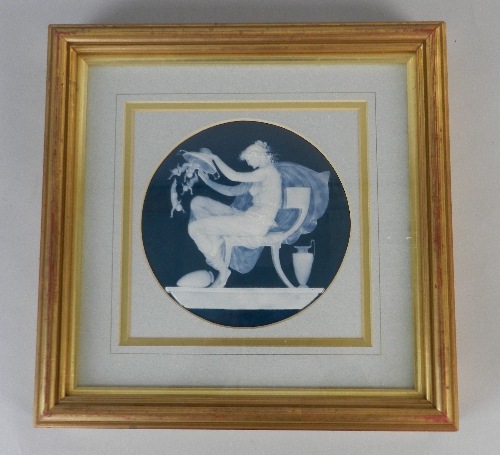 A fine Victorian Minton pâte sur pâte circular plaque by Alboin Birks, depicting a classical