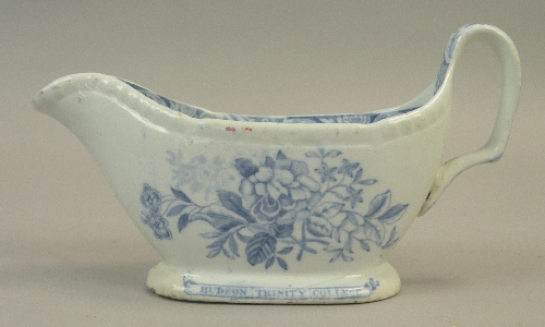 An interesting Copeland period Spode blue and white 'Byron Groups' pattern sauceboat, mid 19th