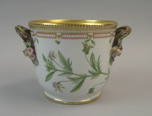A Royal Copenhagen Flora Danica porcelain wine cooler, 20th century, with floral encrusted twin loop