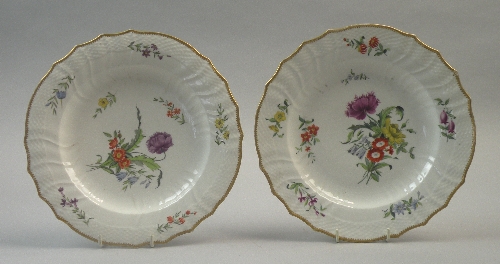 A pair of Royal Copenhagen 'Saxon Flower' porcelain plates, pre-1900, decorated with polychrome