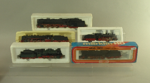 A group of five boxed Continental H0 gauge locomotives, a Marklin Hamo 4-6-0 locomotive in German