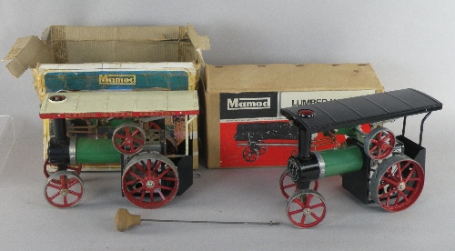 A pair of Mamod TE1 Traction Engines, the first with evidence of some use and with overpainted black