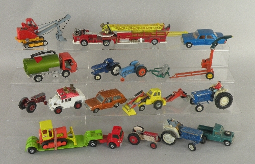 A mixed group of diecast toys to include Britains Tractors, a Ford 6600, a Ford 5000, a Massey