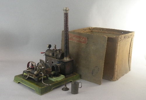 A boxed pre-war German made model of a stationary engine, by Doll circa 1930, the plant sitting on a