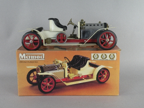 A boxed Mamod Steam Roadster, Model No.SA1 dating from the late 1970s the model in brown pictorial