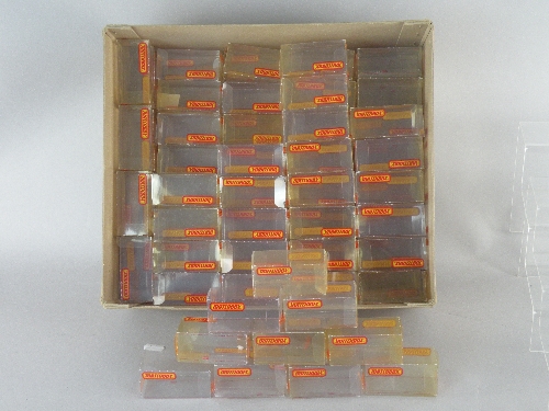 A group of Matchbox Transit clear plastic containers, approximately 130 pieces, these boxes were