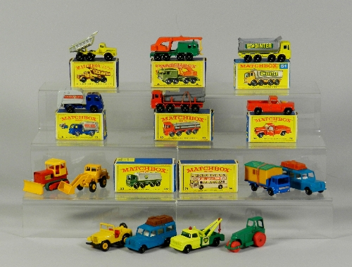 A group of fourteen Matchbox miniature models to include six boxed items, a No.51 eight wheel