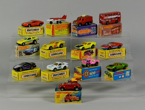 A group of thirteen boxed Matchbox Superfast Models dating from 1970s and 80s, models include a No.2