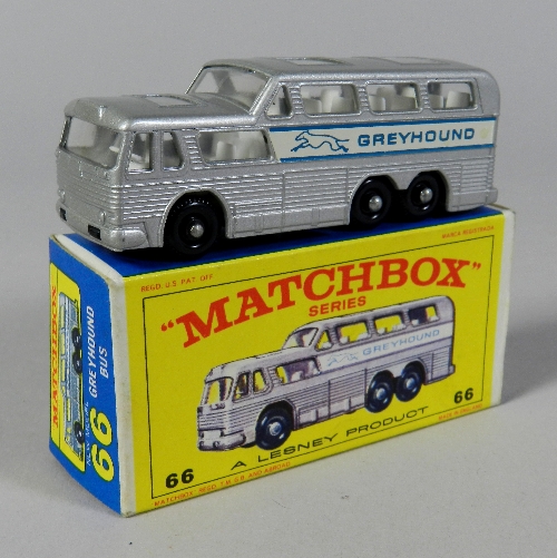 A Matchbox No.66 Greyhound Bus the model in silver but with completely clear plastic windows in