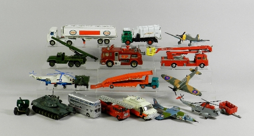 A group of unboxed Dinky and Matchbox Commercial Lorries and Aircraft, models include an AEC