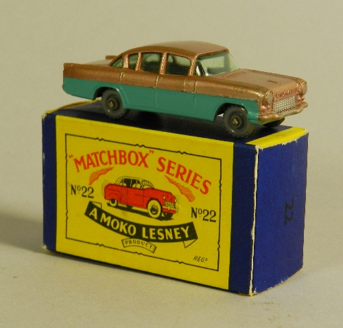 A boxed number 22b Vauxhall Cresta, the model in light metallic brown with blue green side panels