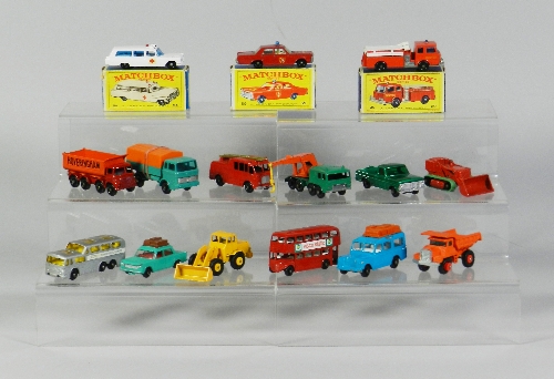 A group of fifteen Matchbox miniature models, all regular wheel series, to include three boxed