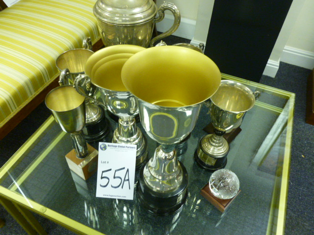 8 x assorted continental silver & plate trophies and 2 glass ornaments  Asset Located at Harrogate,