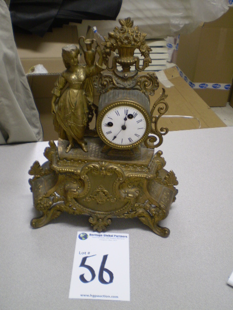 Continental Brass Mantel Clock with 2 key movement & chime (no keys). Movement number 5532. Approx